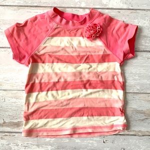 Girls 2T Rashguard Swim Shirt Piece Pink Stripes Swimsuit Baby Toddler Kids